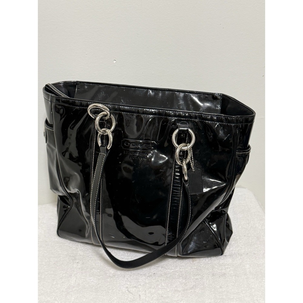 Coach East West Gallery Black Patent Leather Tote Shoulder Bag